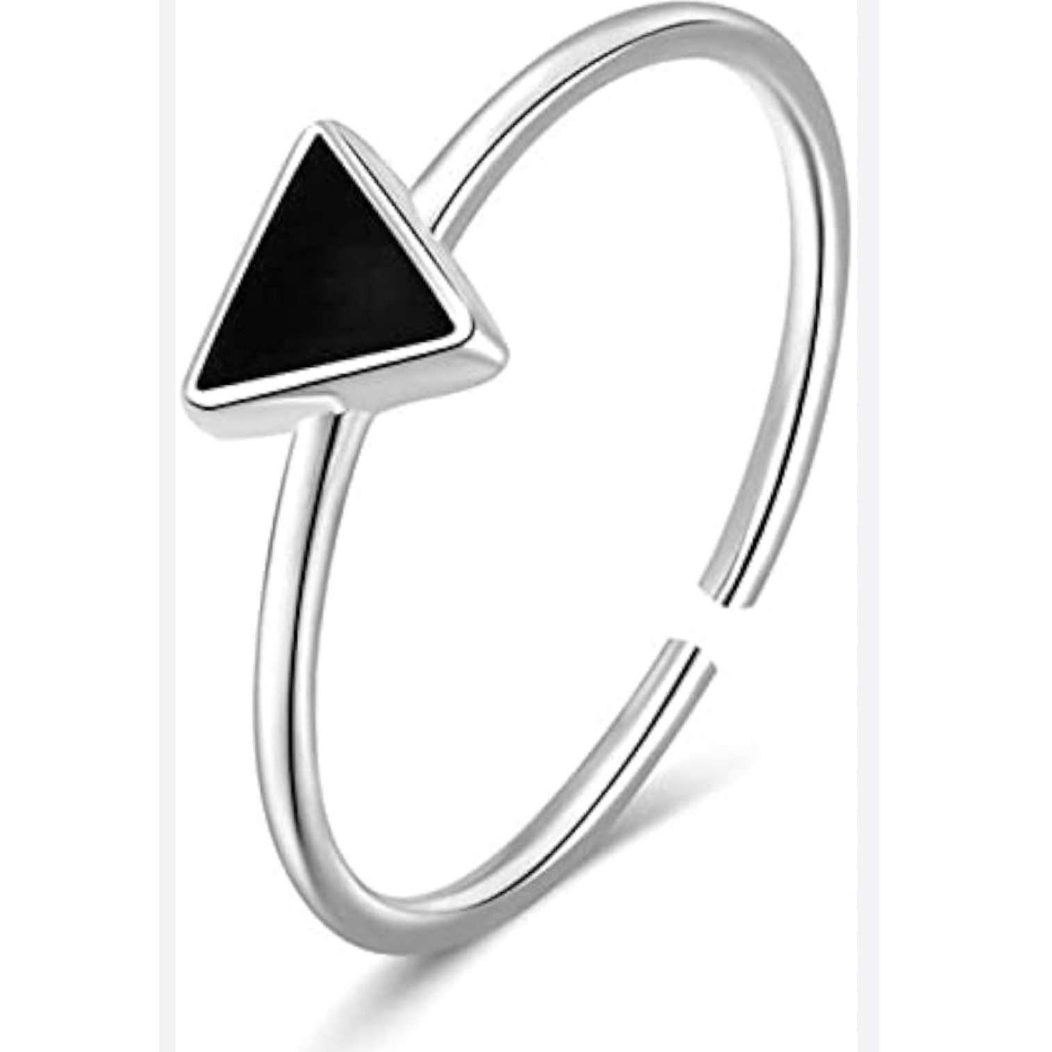 Onyx Triangle Ring 925 Sterling Silver Adjustable Minimalist Stacking Band