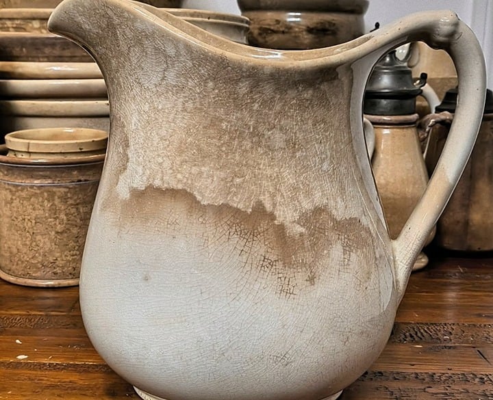GORGEOUS Large Stained and Crazed Antique Ironstone Pitcher
