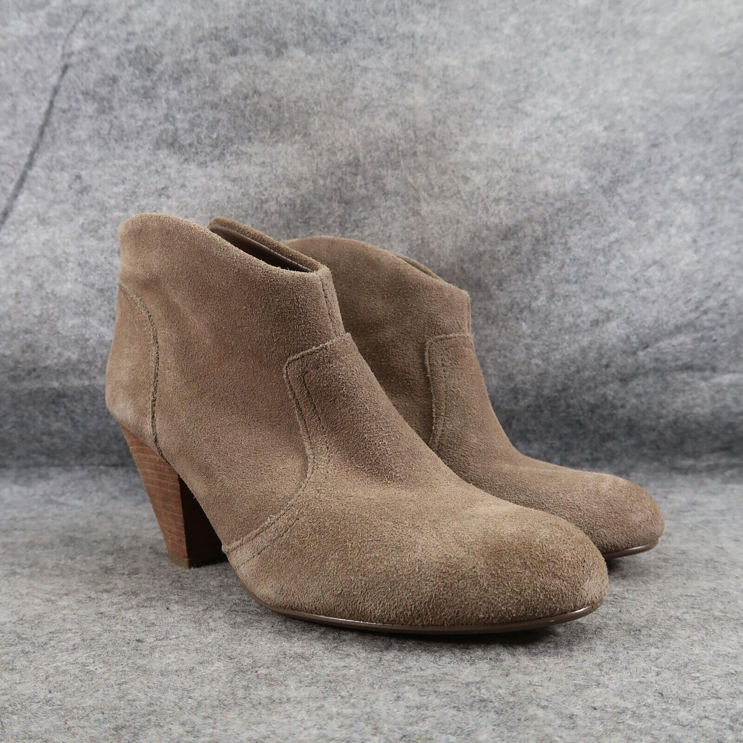 Carlos Shoes Womens 7.5 Ankle Boots Slip On Leather Stacked Heel Brown Fashion