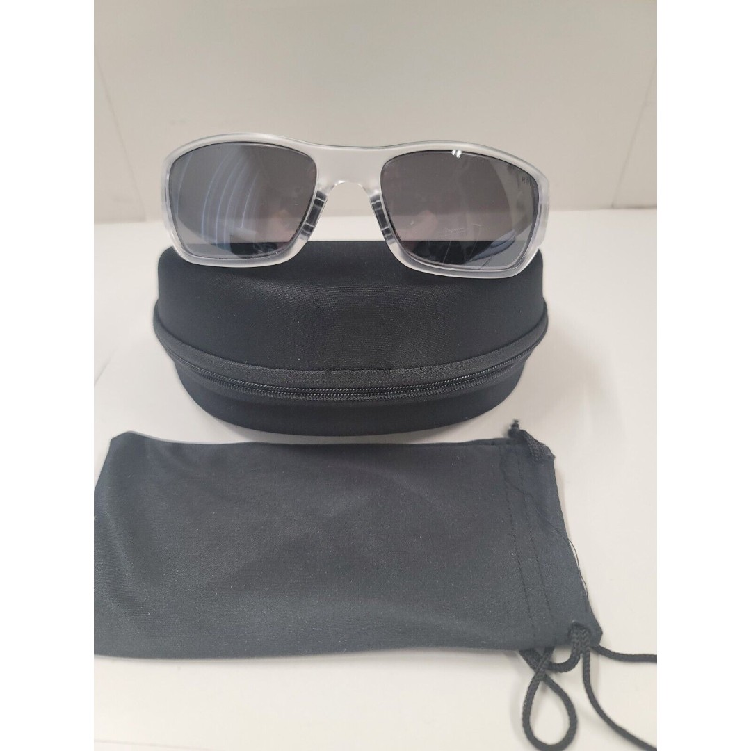 REVO SUNGLASSES CLEAR FRAME W/POLARIZED SMOKE LENS