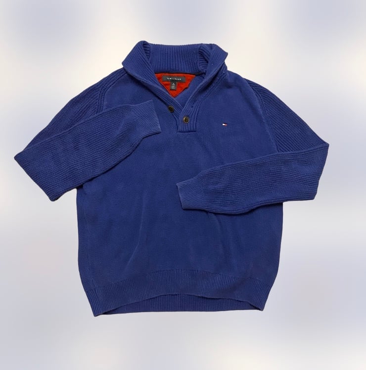 Tommy Hilfiger quarter button large collar cable knit sweater mens XL