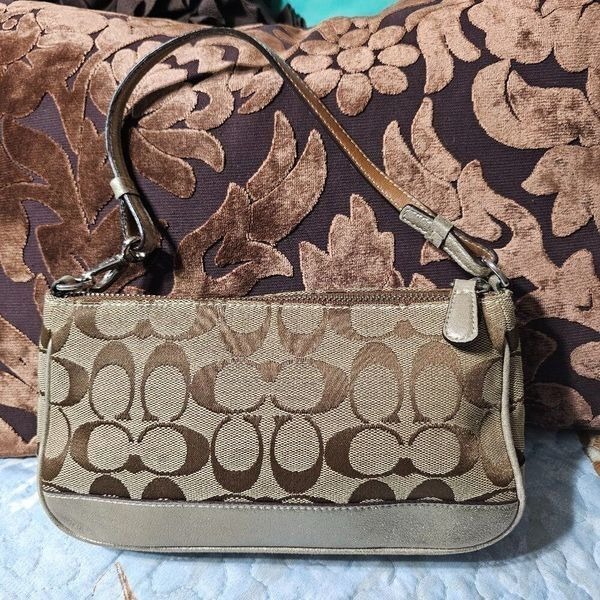 2005 Metallic champagne suede y2k Coach Demi Shoulder Bag