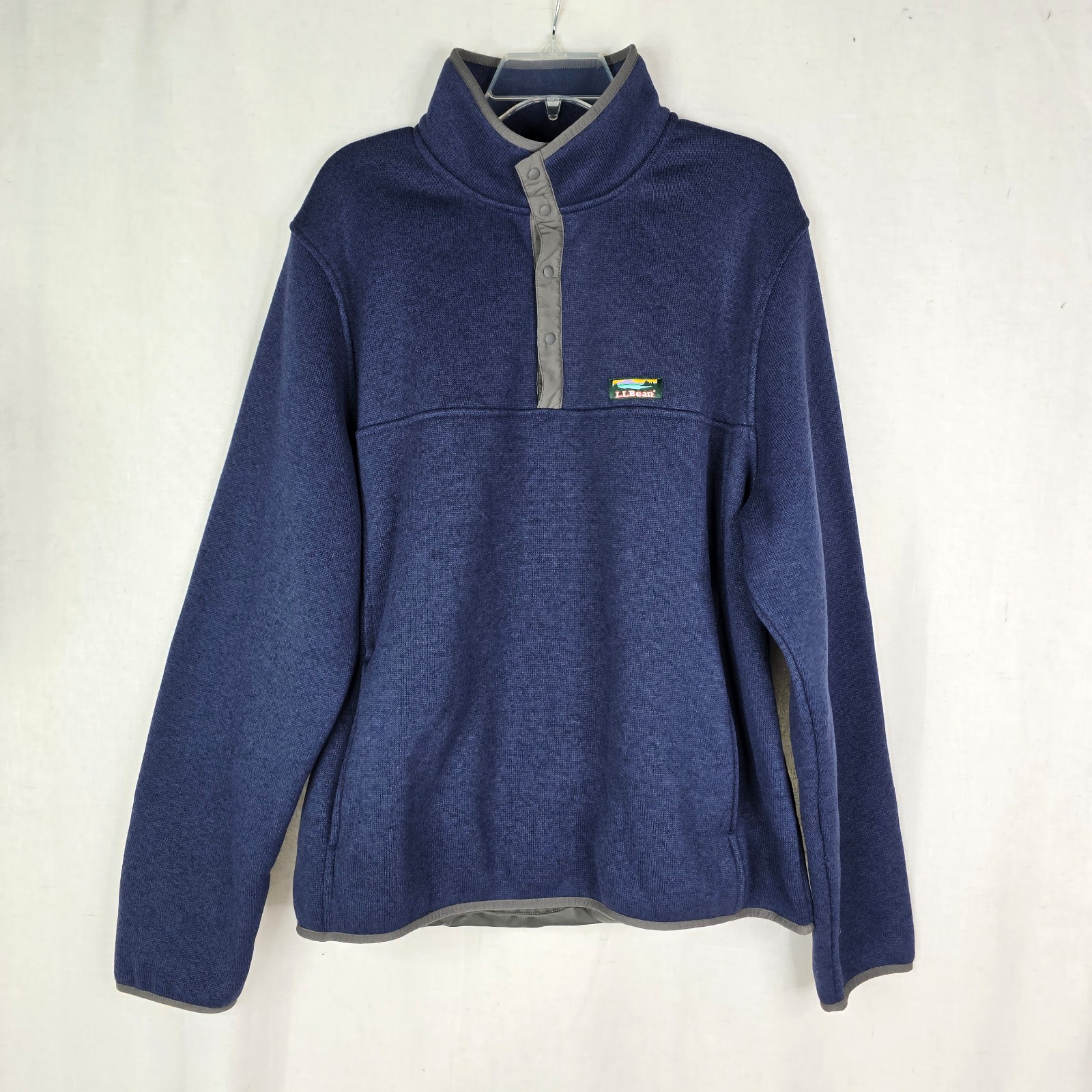 Ll Bean Mens XL Regular Slightly Fitted Navy Knit Fleece Pullover Sweater 298050