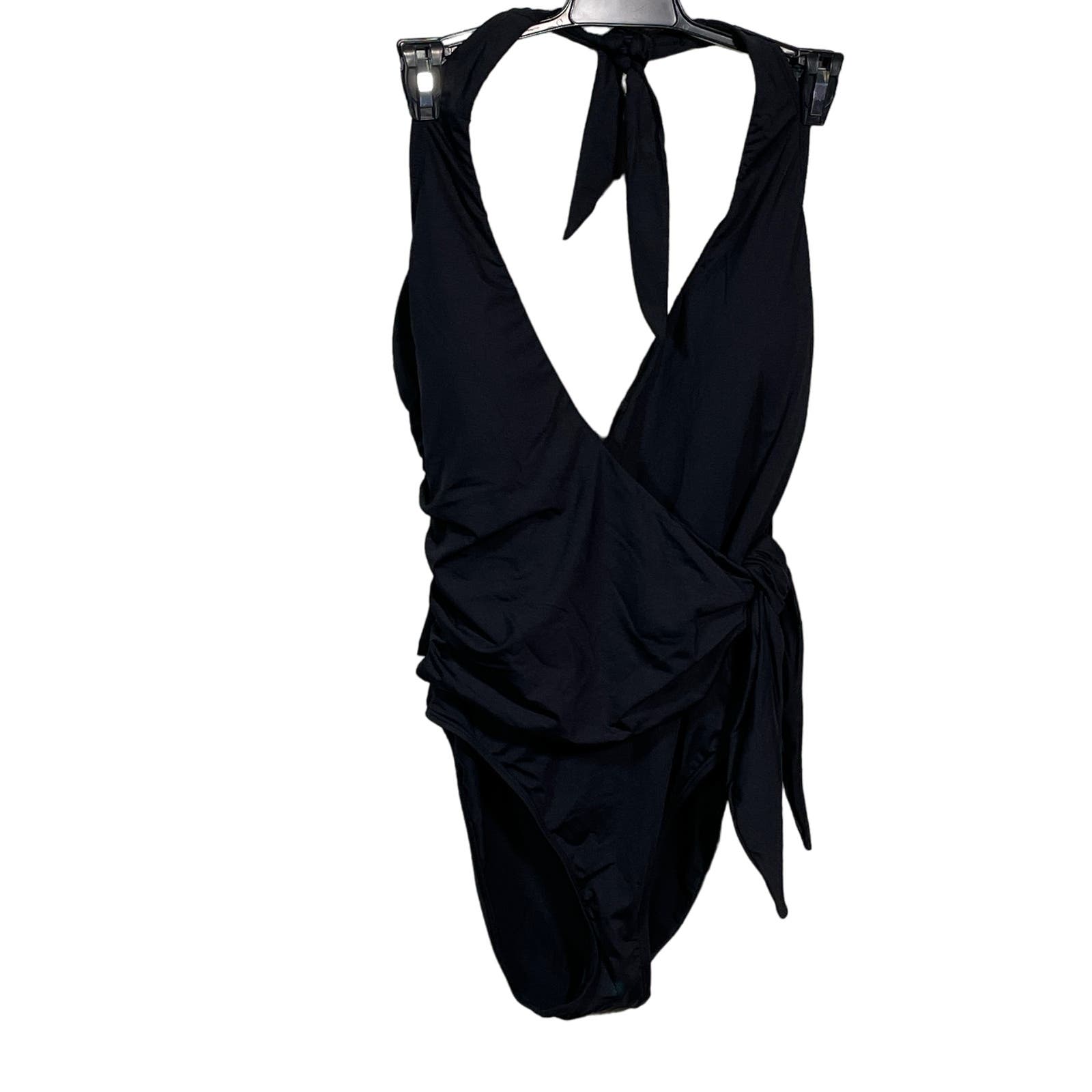Lauren Ralph Lauren Halter wrap Side-Tie Tummy-Control swimsuit black 6