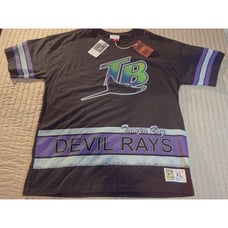 Tampa Bay Devil Rays Mitchell & Ness MLB Size XL Shirt Distressed Logo Black NWT
