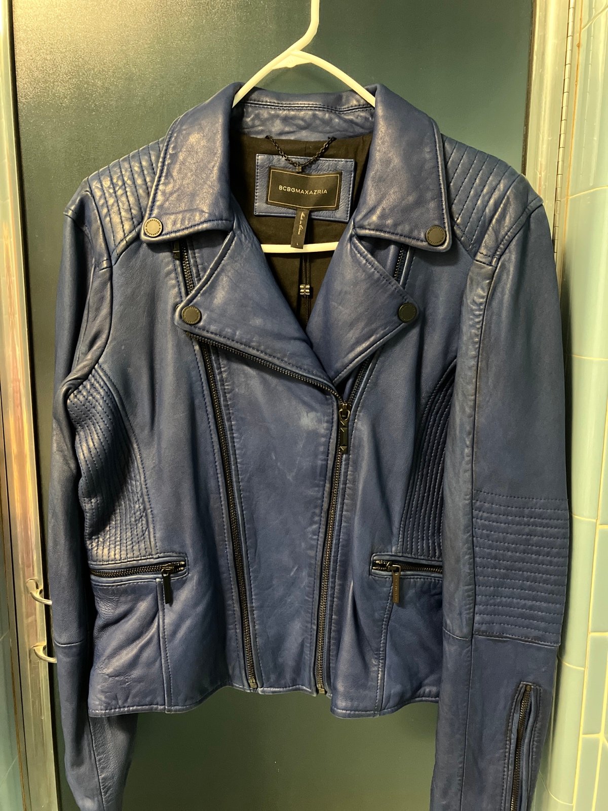 Cobalt blue leather jacket