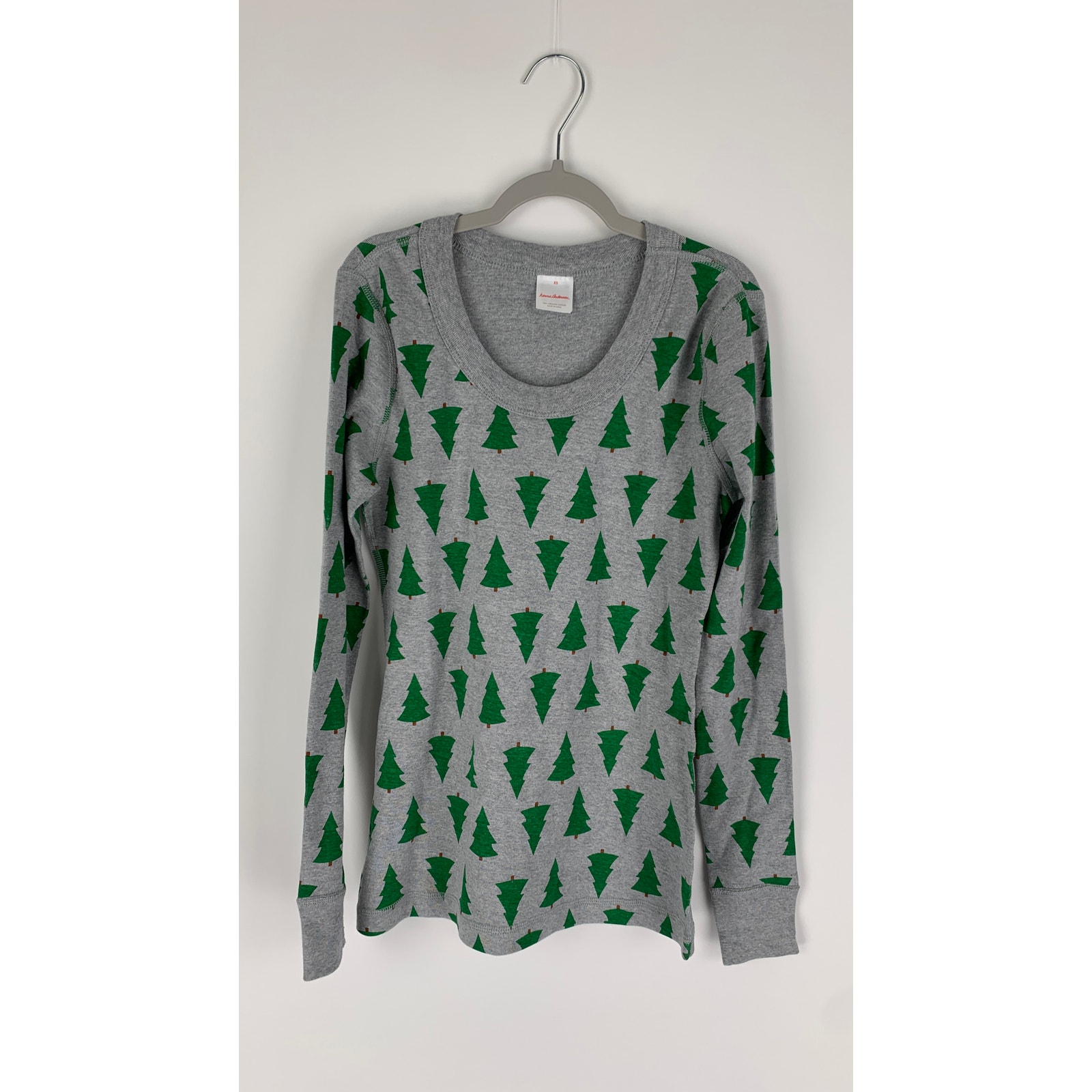 Hanna Andersson Womens Long John Pajama Top Size XS Christmas Tree Green Grey