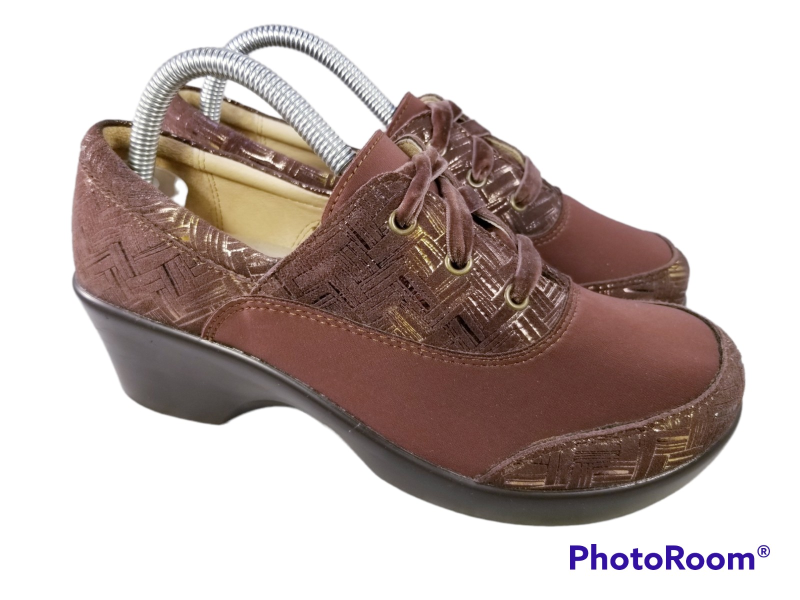ALEGRIA PG LITE BROWN GOLD LACES SHOES LEATHER WOMEN SZ 37/7 MAD 589
