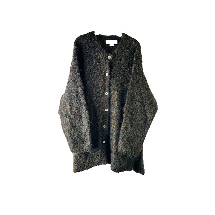 Vintage 90s Womens 2XL Shaggy Shag Mohair Baggy Cardigan Sweater Green Cobain