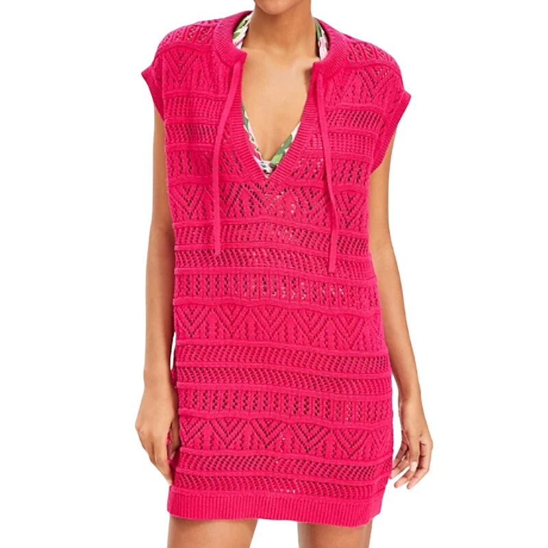 LOFT Beach Crochet Tie Neck Swimsuit Coverup in Pink, Size XS