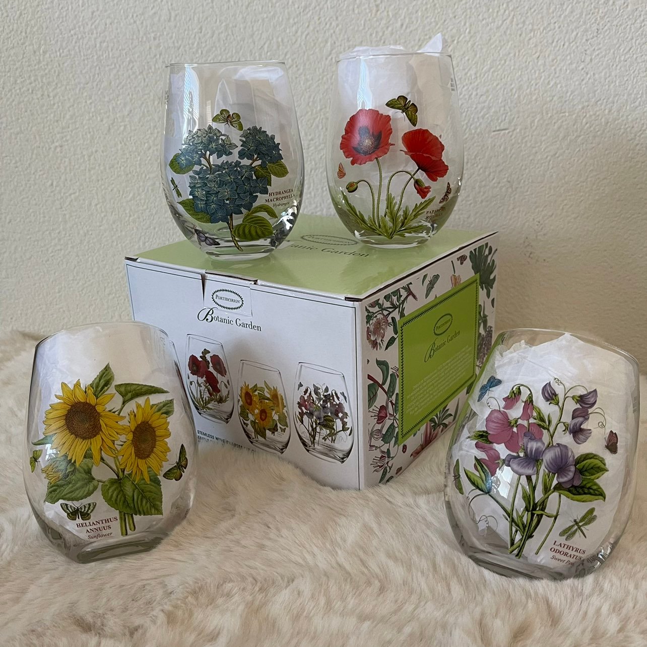 [Bundle] 4 Portmeirion Botanic Garden Stemless Wine Glasses