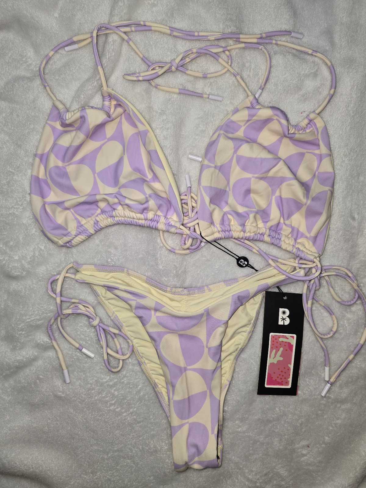 Blackbough Darling Disco Purple & Cream Geometric Bikini Size Xl Top & L Bottom