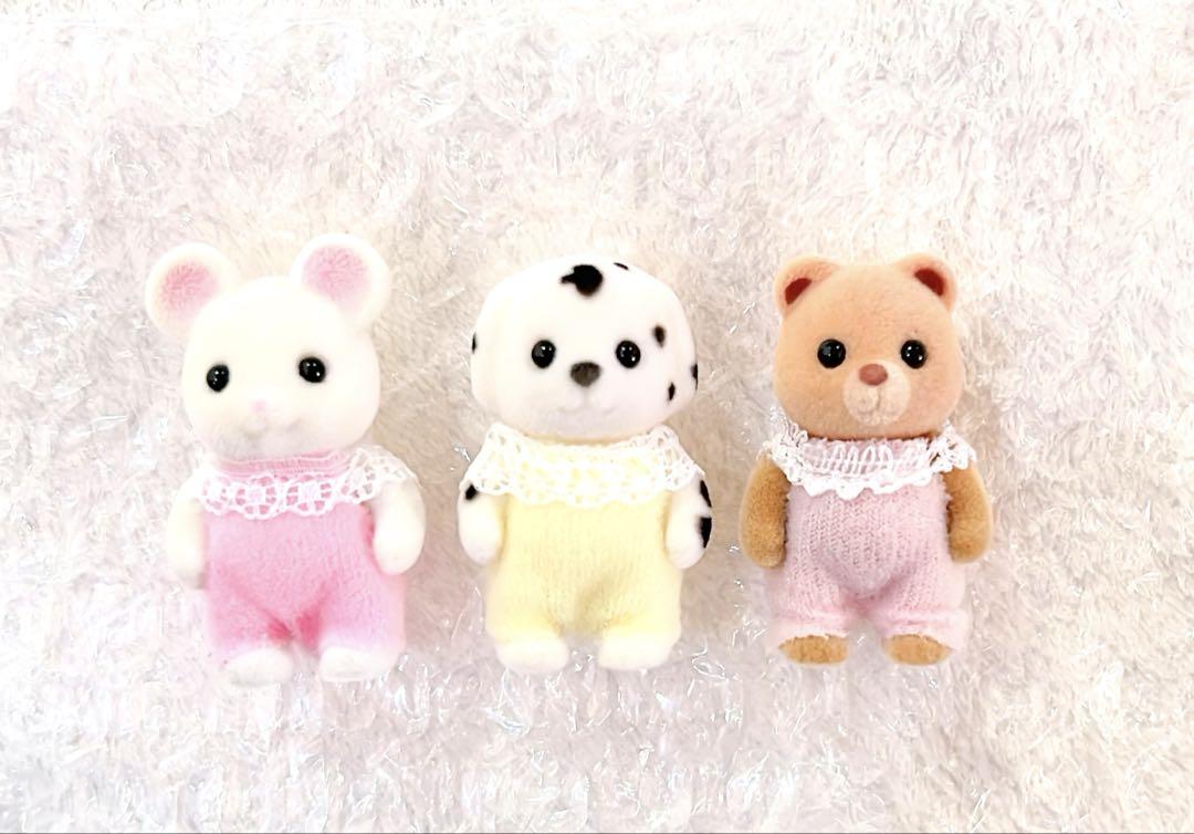 Sylvanian Families Dalmatian, Marmalade Bear, White Mouse, Baby