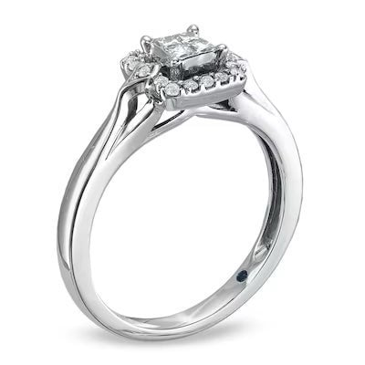 1/4 CT Quad Princess-Cut Diamond Promise Engagement Ring in 10K White Gold sz 7