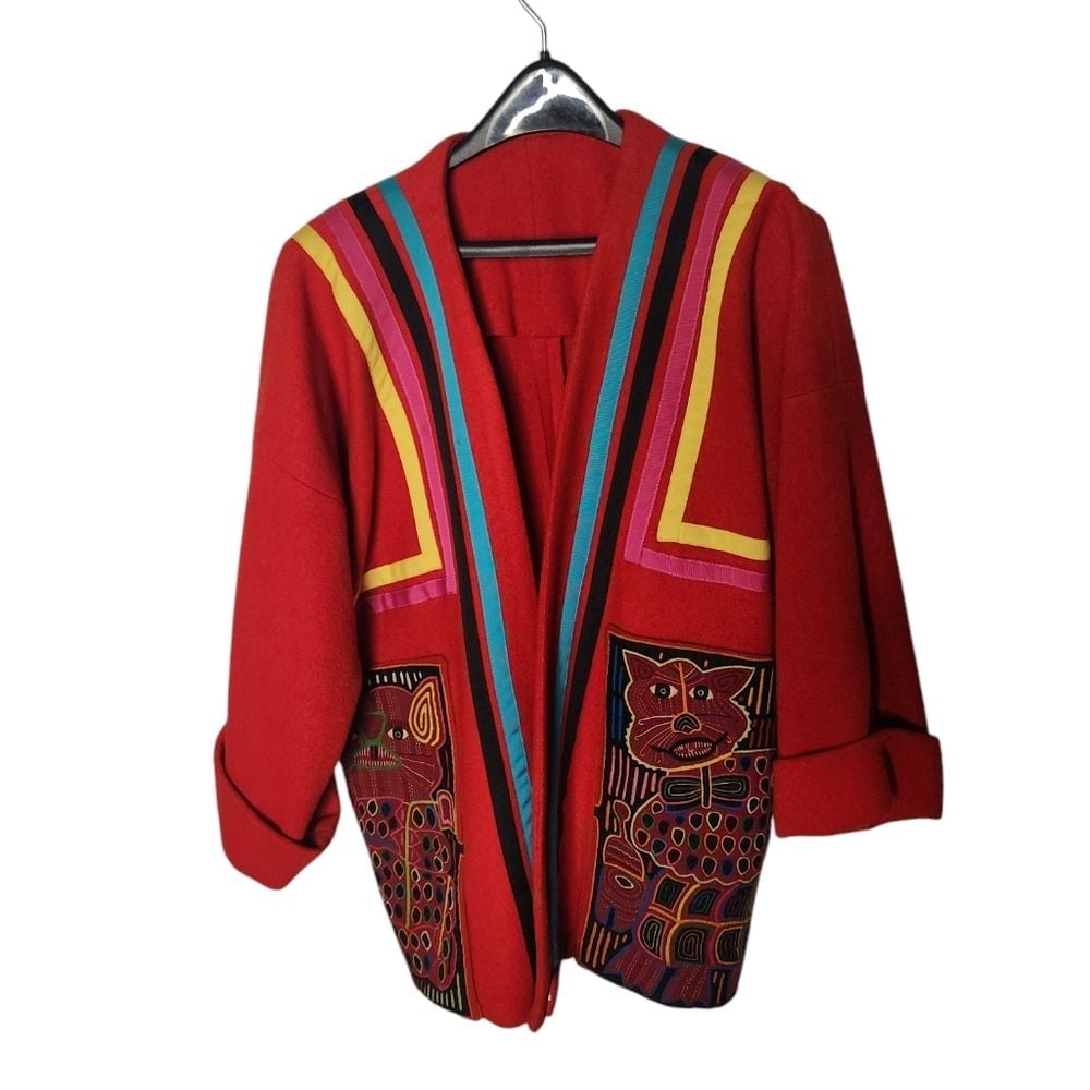 Vivid Colors Vintage Red Wool Hand Tailored Peruvian Jacket
