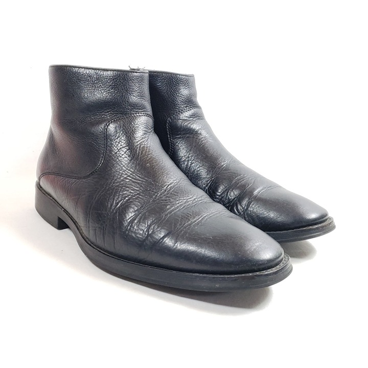 Flag Ltd. Mens Black Leather Ankle Boots 9.5 Side Zippers Nappa Glove