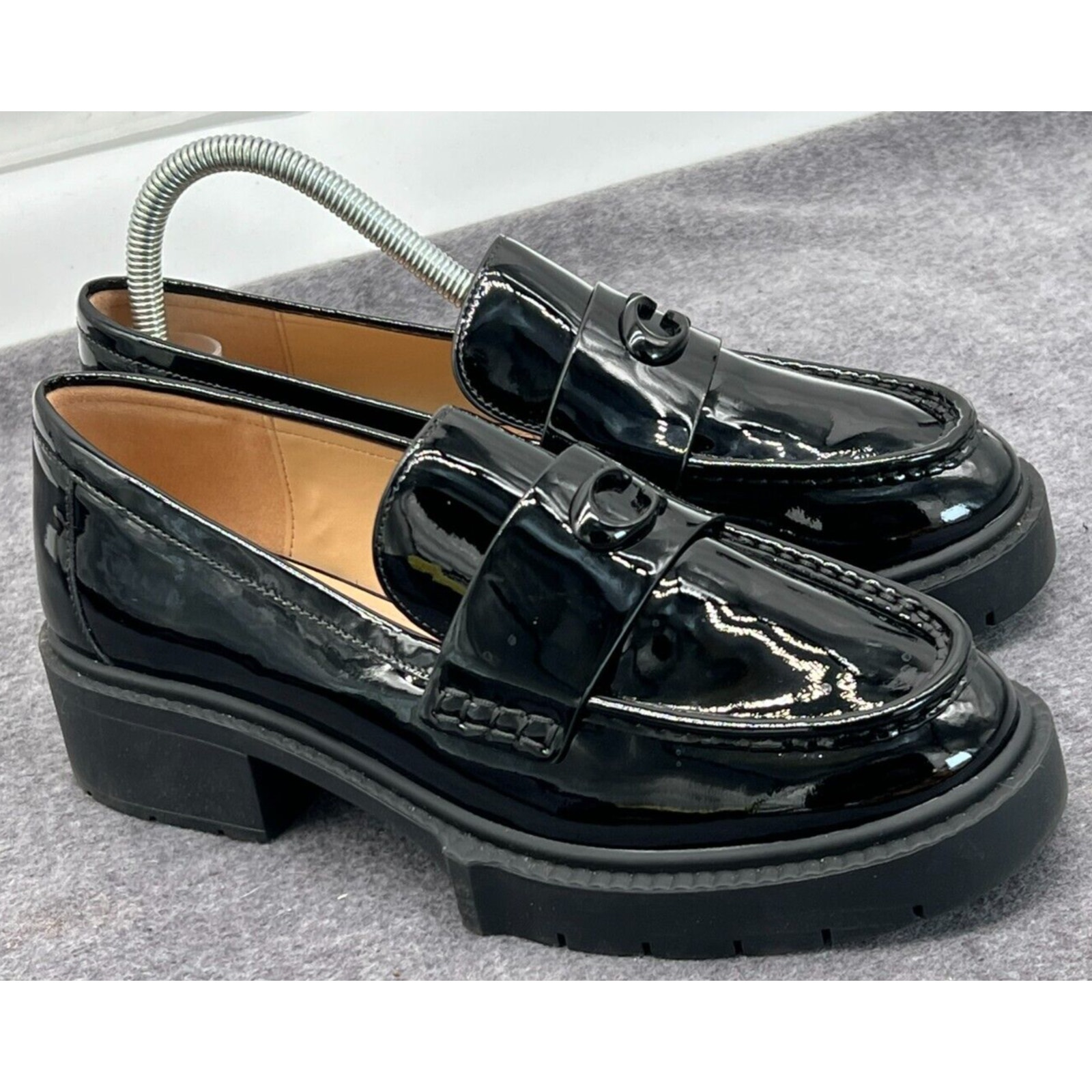 New- Coach Leah Leather Loafer: Chunky Lug Sole, Black, 90s style, Slip On, Sz 8