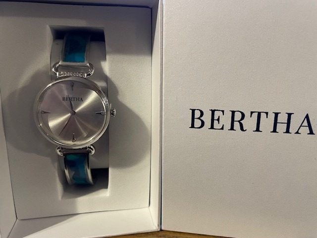 Bertha Marisol Swiss MOP Leather-Band Watch - Blue/Green