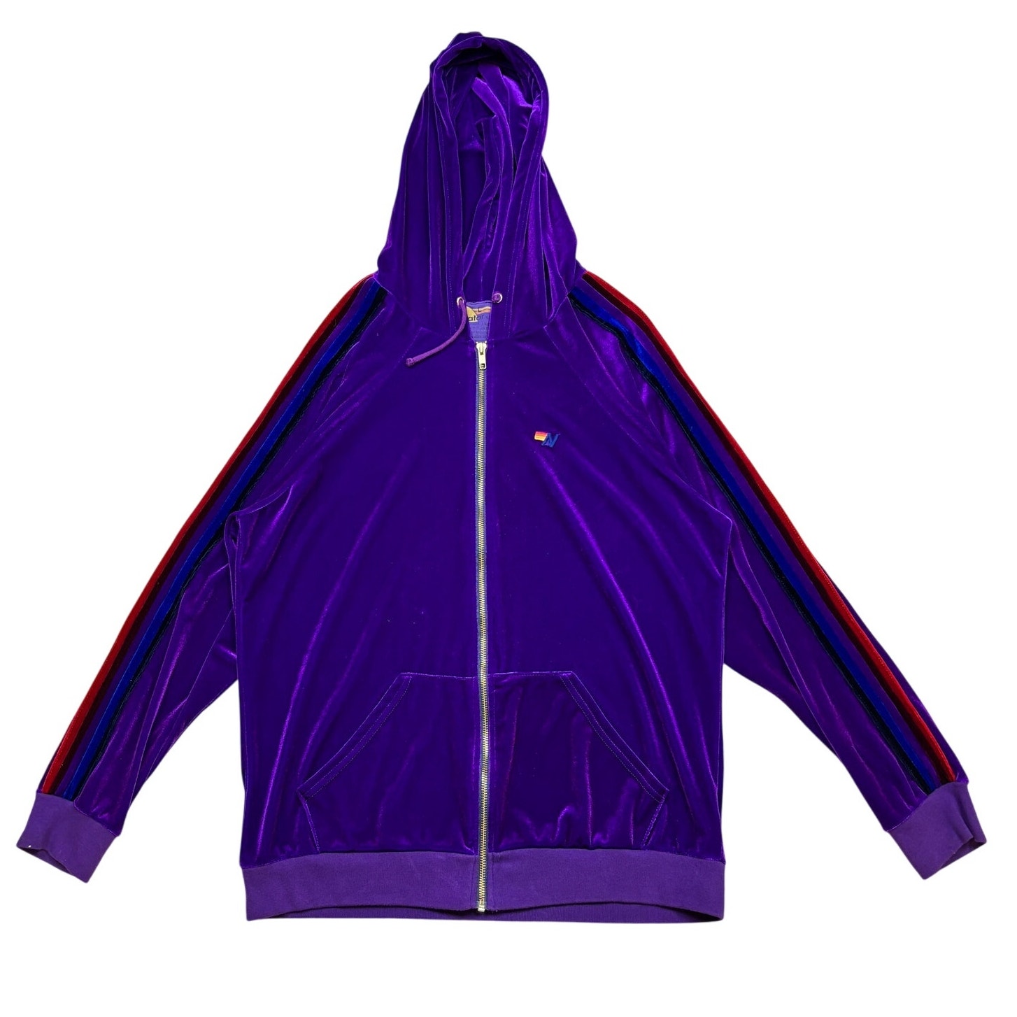 Aviator Nation Velvet 5 Stripe Velour Full Zip Hoodie Large Retro Loungewear