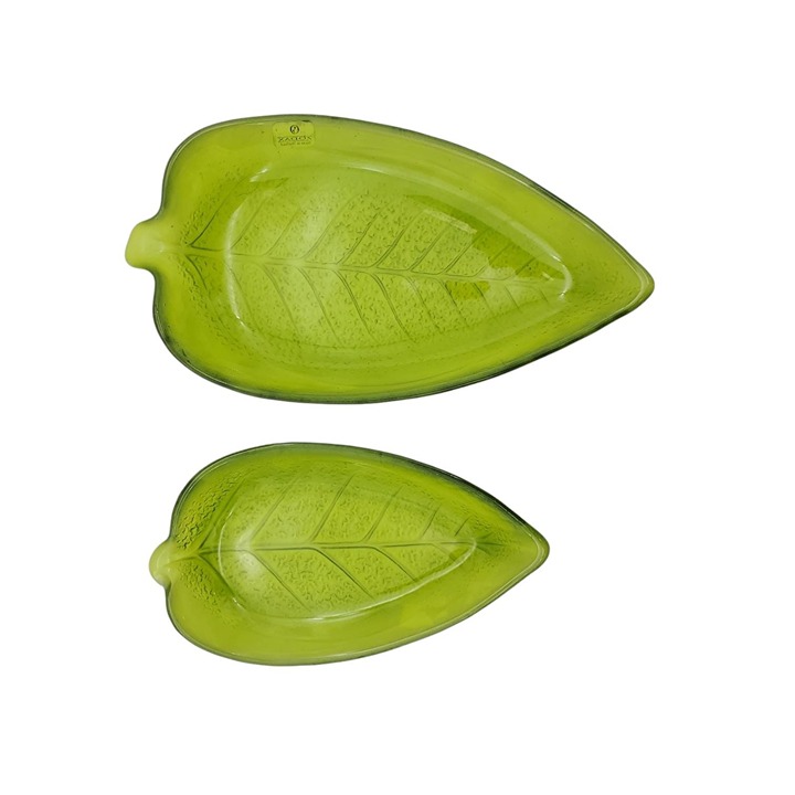 Leaf-Shaped Green Glass Serving Dishes Set Of 2 By Zodax