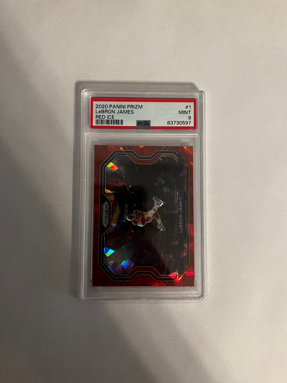 Graded Lebron James 2020-21 Panini Red Ice Prizm #1 Lakers Kobe Tribute PSA 9