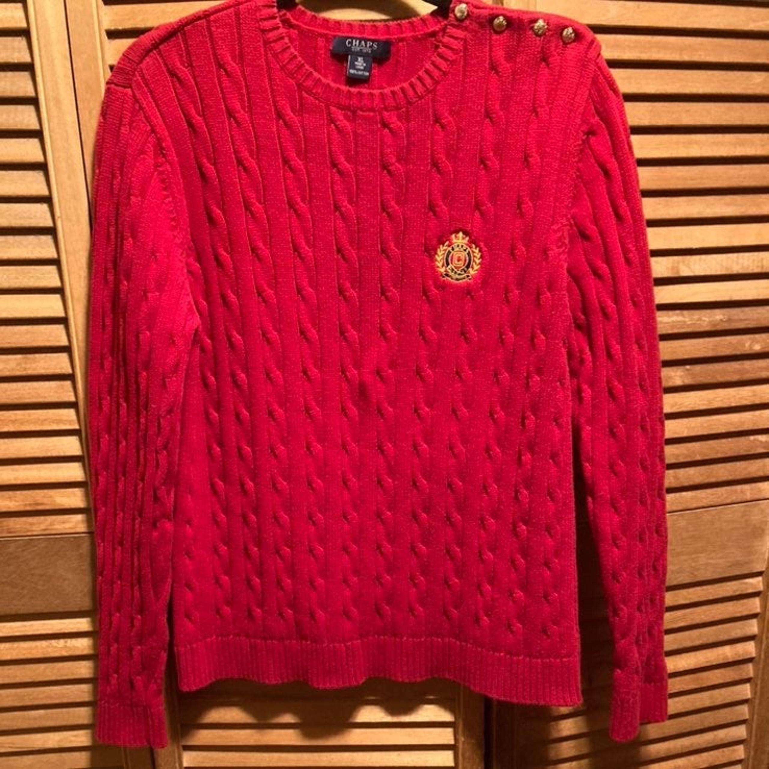 Chaps Red Cable Knit Crewneck Sweater