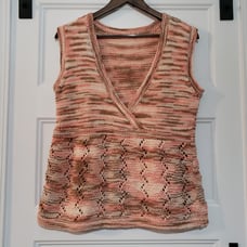 Handmade Crochet Sleeveless Sweater Pullover Shirt Womens M Coral Tan Cream