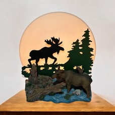 Moose In Swamp With Moon Light Lamp Nightlight Resin Cabin Hunting