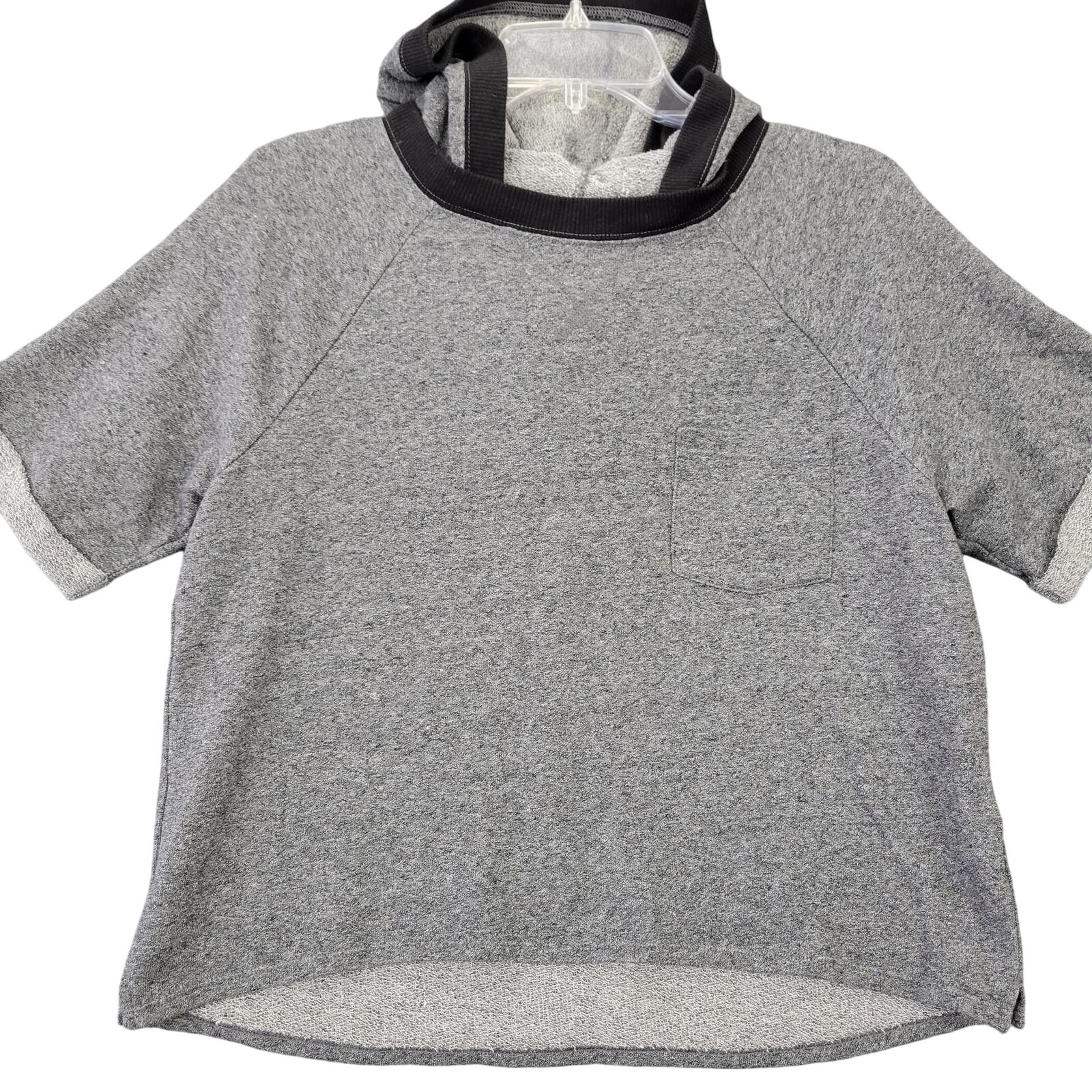 So Short Rolled Sleeves Hoodie Womens Large Crop Gray Black Heather Classic Crew
