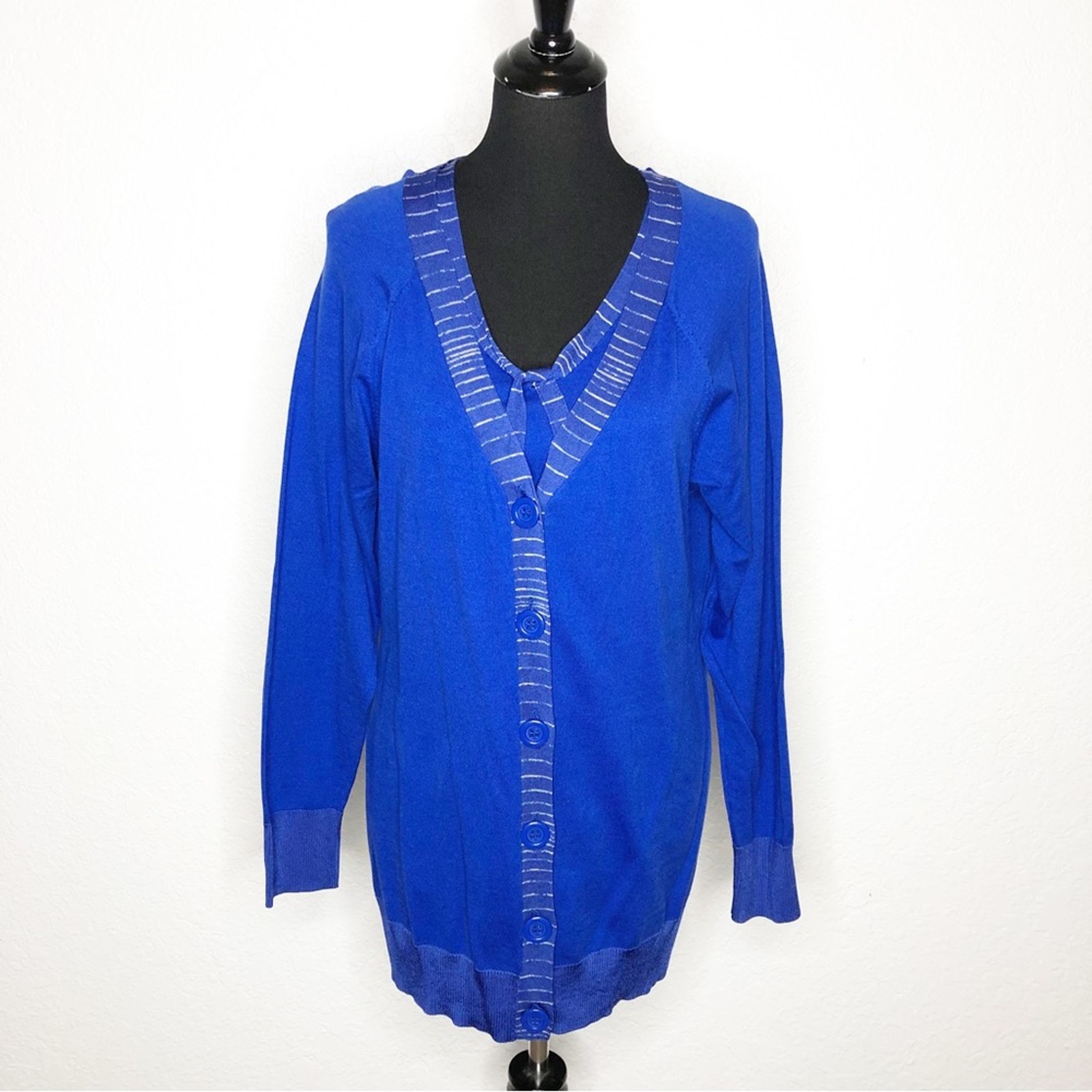 Pendleton royal blue white striped trim shell and cardigan set size Large NWT