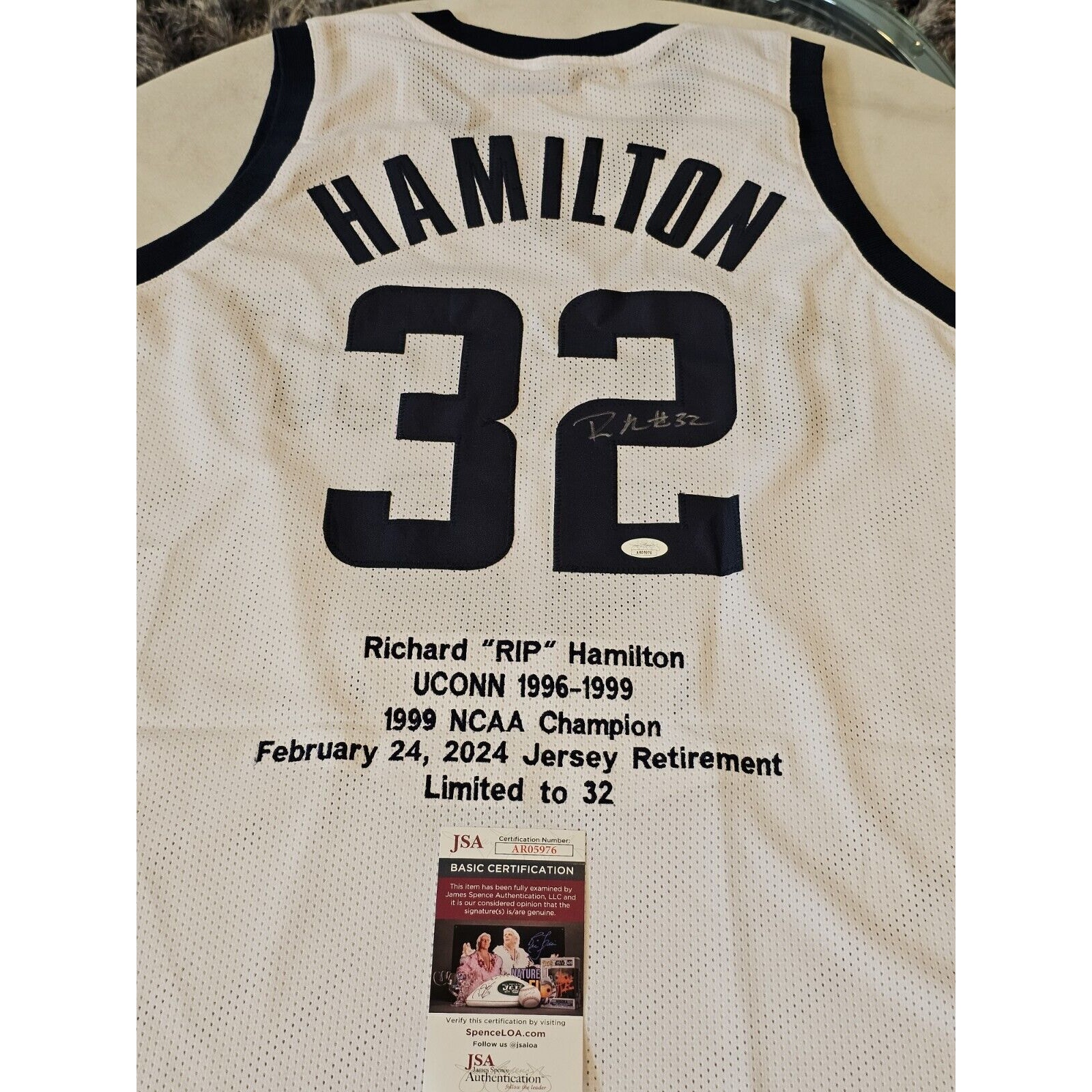 Richard Rip Hamilton Autographed/Signed Jersey JSA COA White Custom Jersey