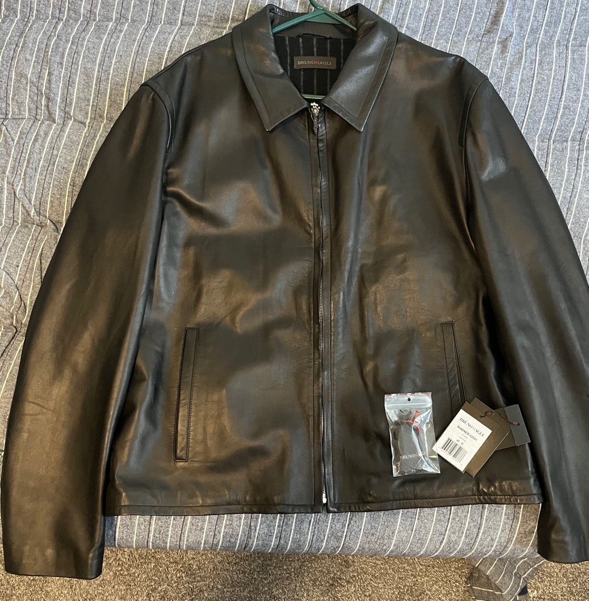 Mens Bruno Magli black leather coat 48R
