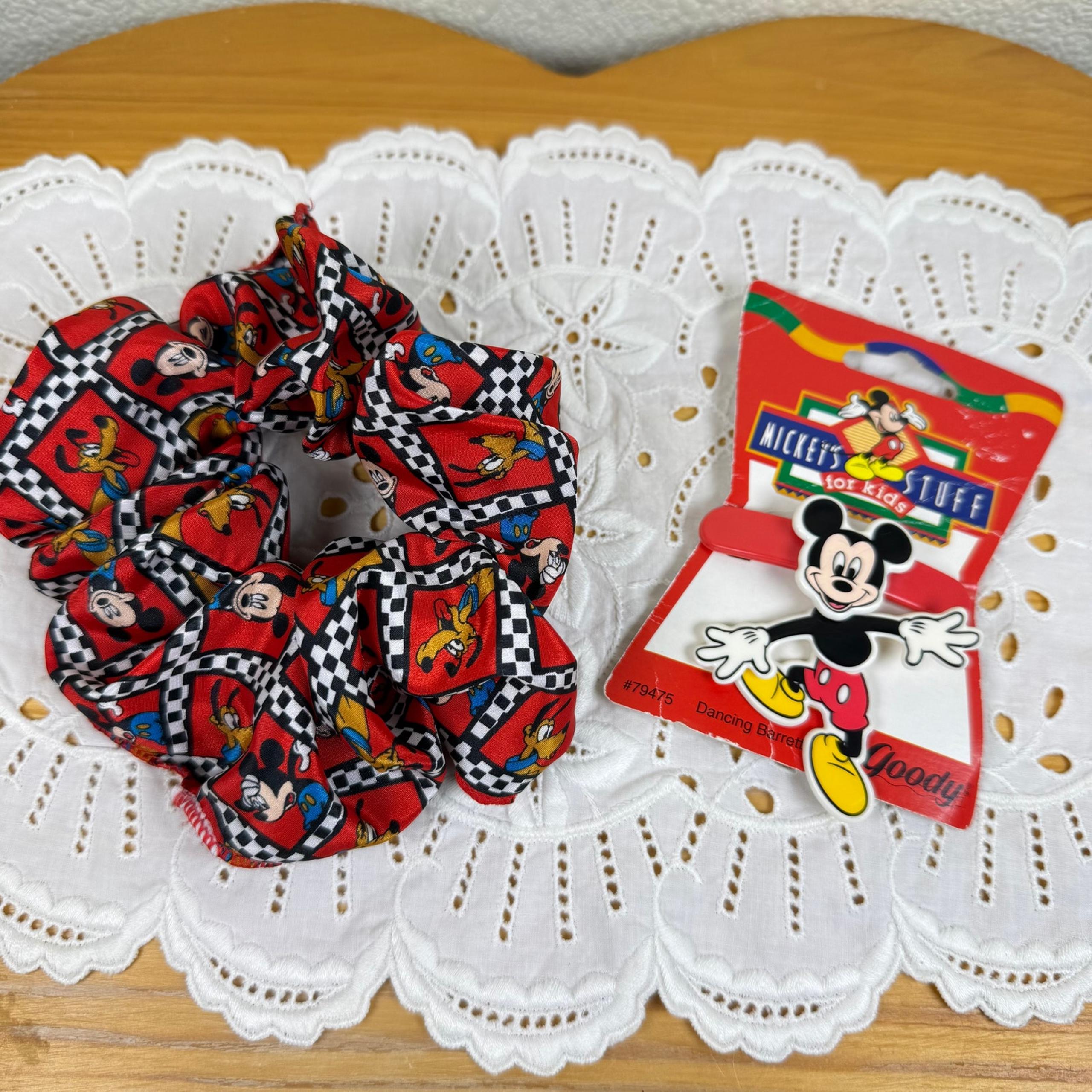 Vintage 90s Disney Goody Barette Hair Clip & Scrunchie Mickey Mouse Pluto Retro