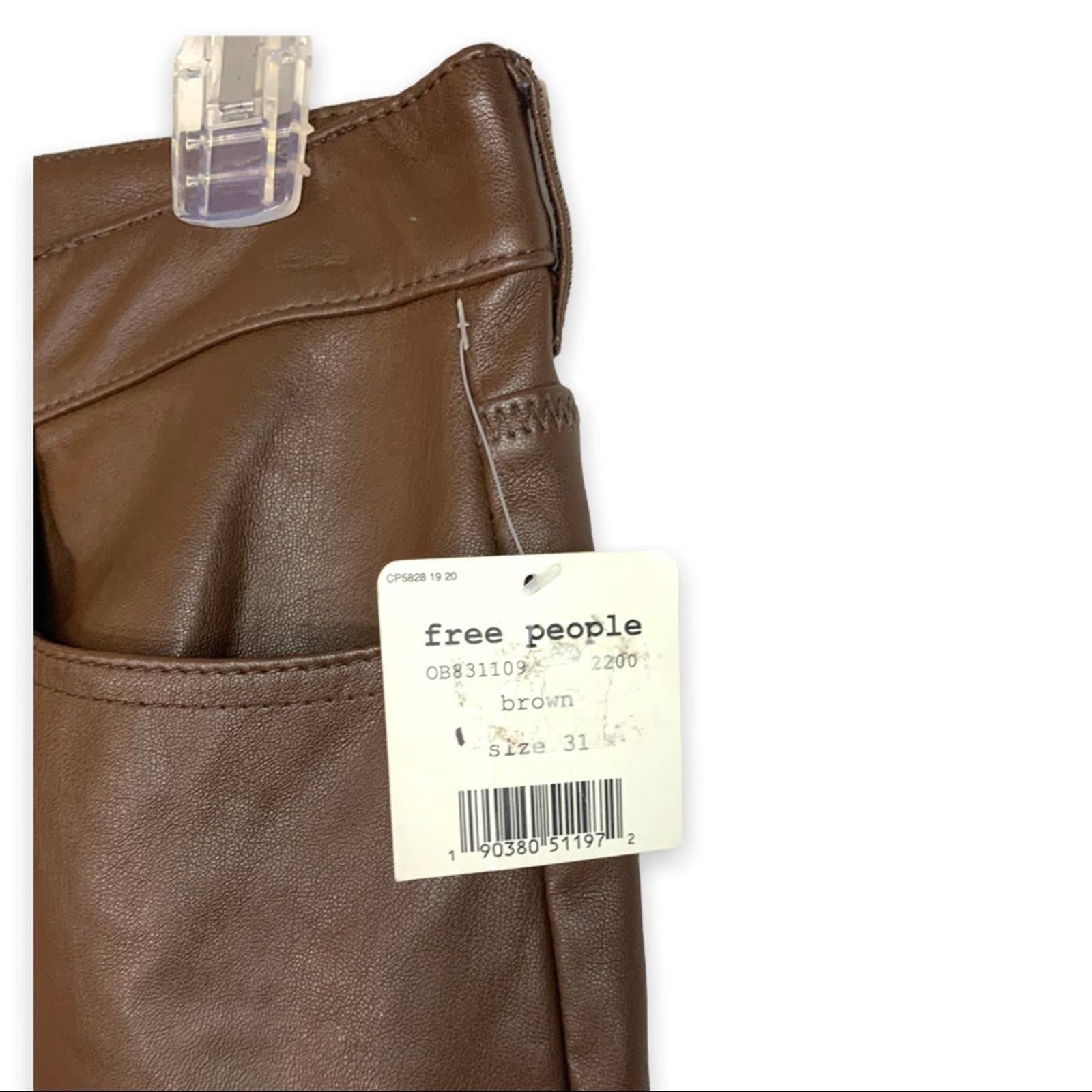 NWT Free People Women's Sz. 31 Brown Vegan Faux Leather Skinny Ankle Pants New