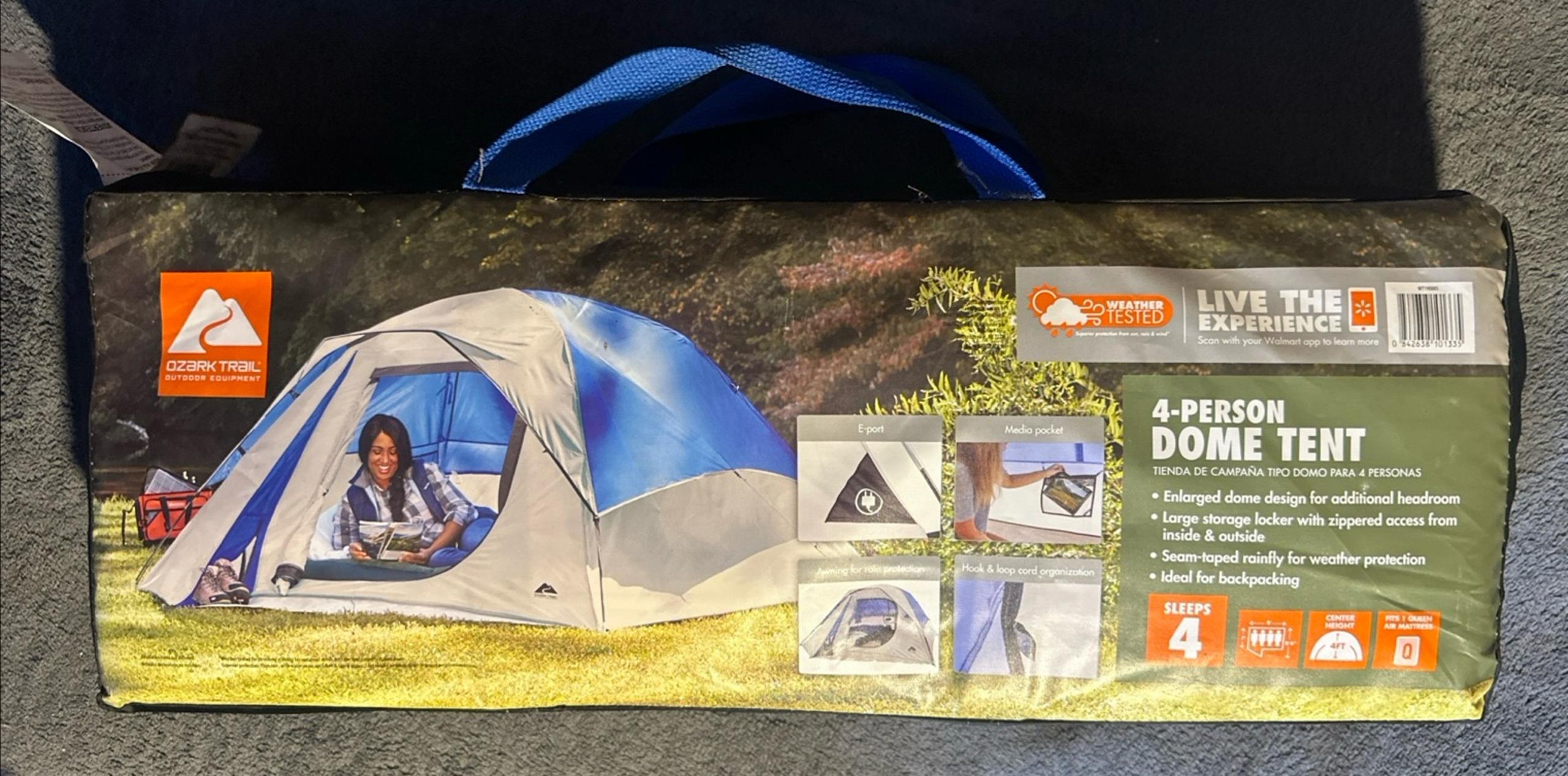 Ozark Trail 4 Person Dome Camping Tent 96" x 102" x 48" Backpacking