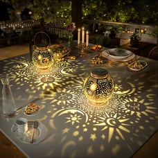 2 Pack Garden Solar Lights Design with Moon Sun Star Outdoor Decors Patio Hangin