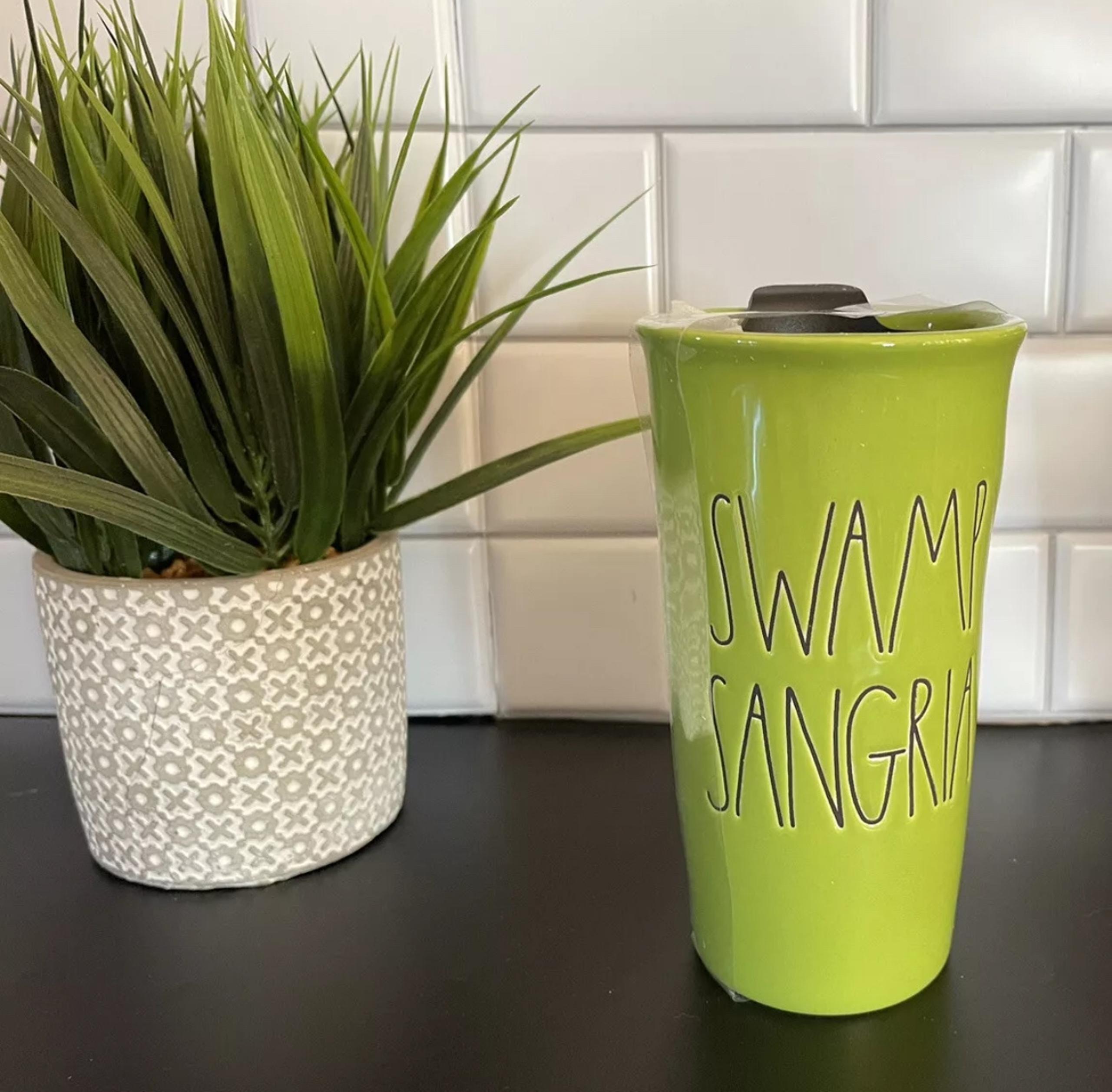Rae Dunn artisan Swamp Sangria  Ceramic Travel Mug Coffee Green Halloween New