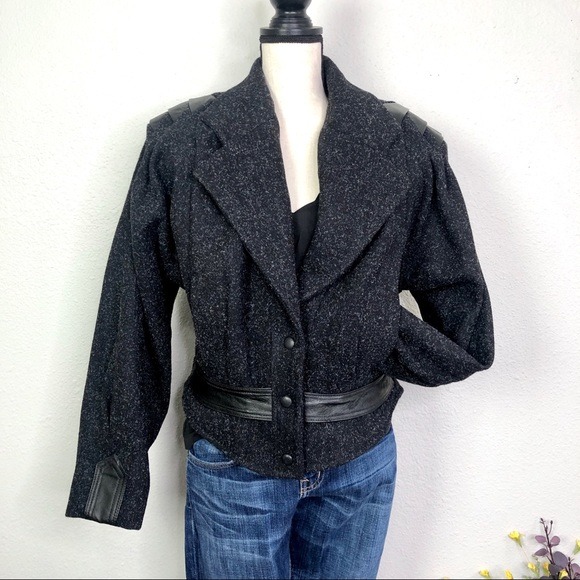 VINTAGE 80s 90s Wool Leather Jacket, L