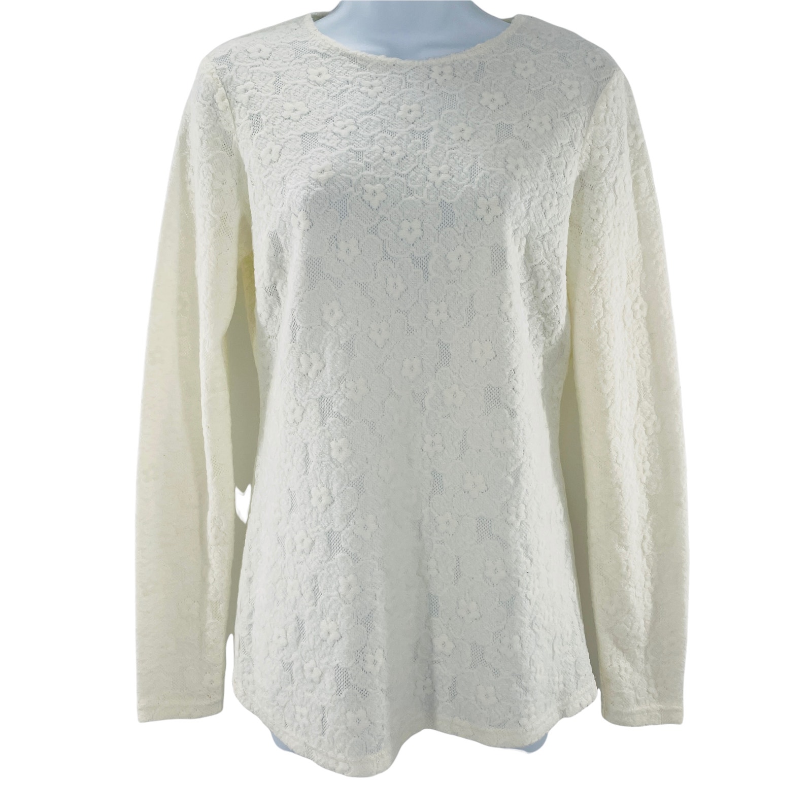 W by WORTH Ivory Lace Semi-Sheer Long Sleeve Cut Out Back Top S