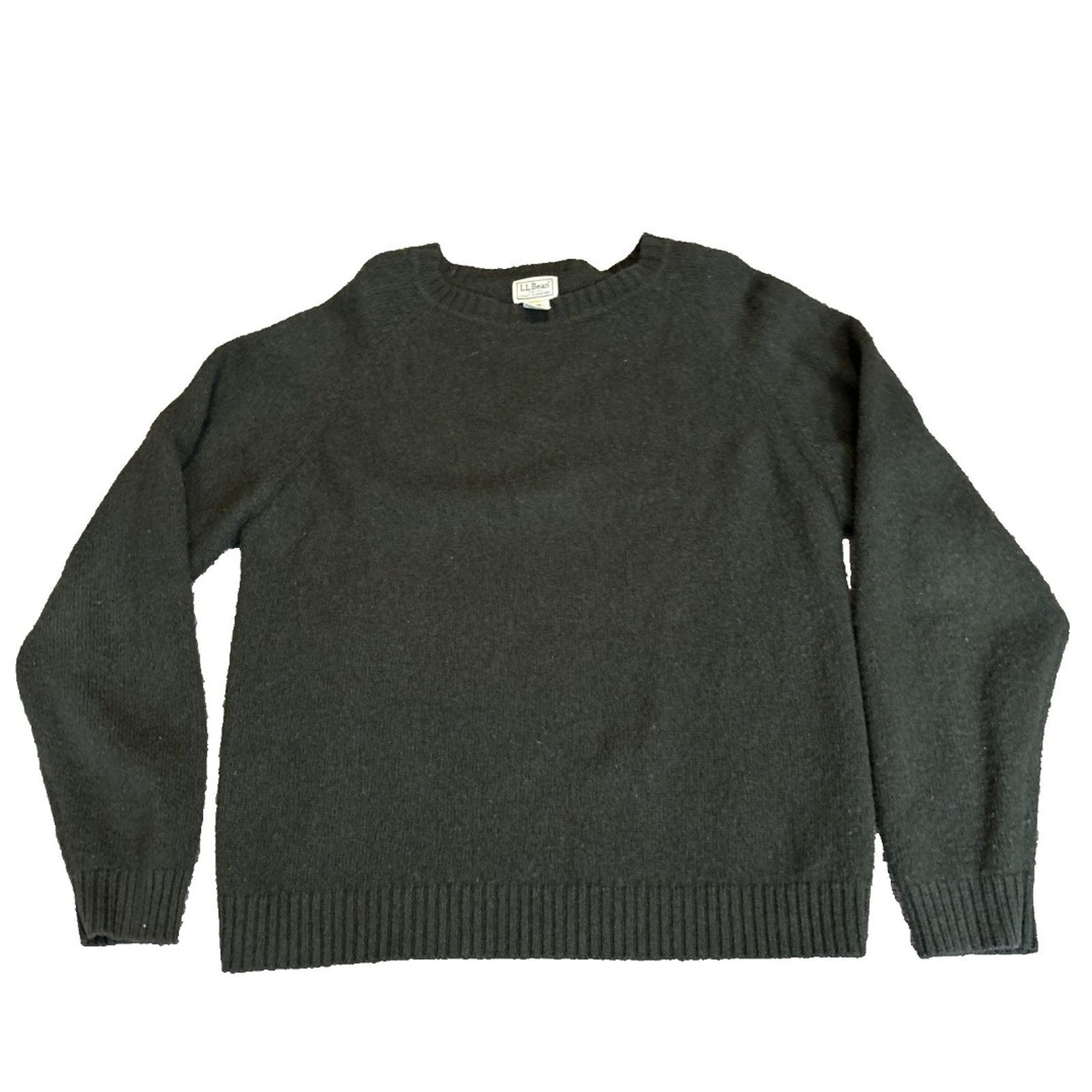 LL Bean Sweater Shetland Wool Men's Large Crewneck Pullover Green (Some Fuzzies)