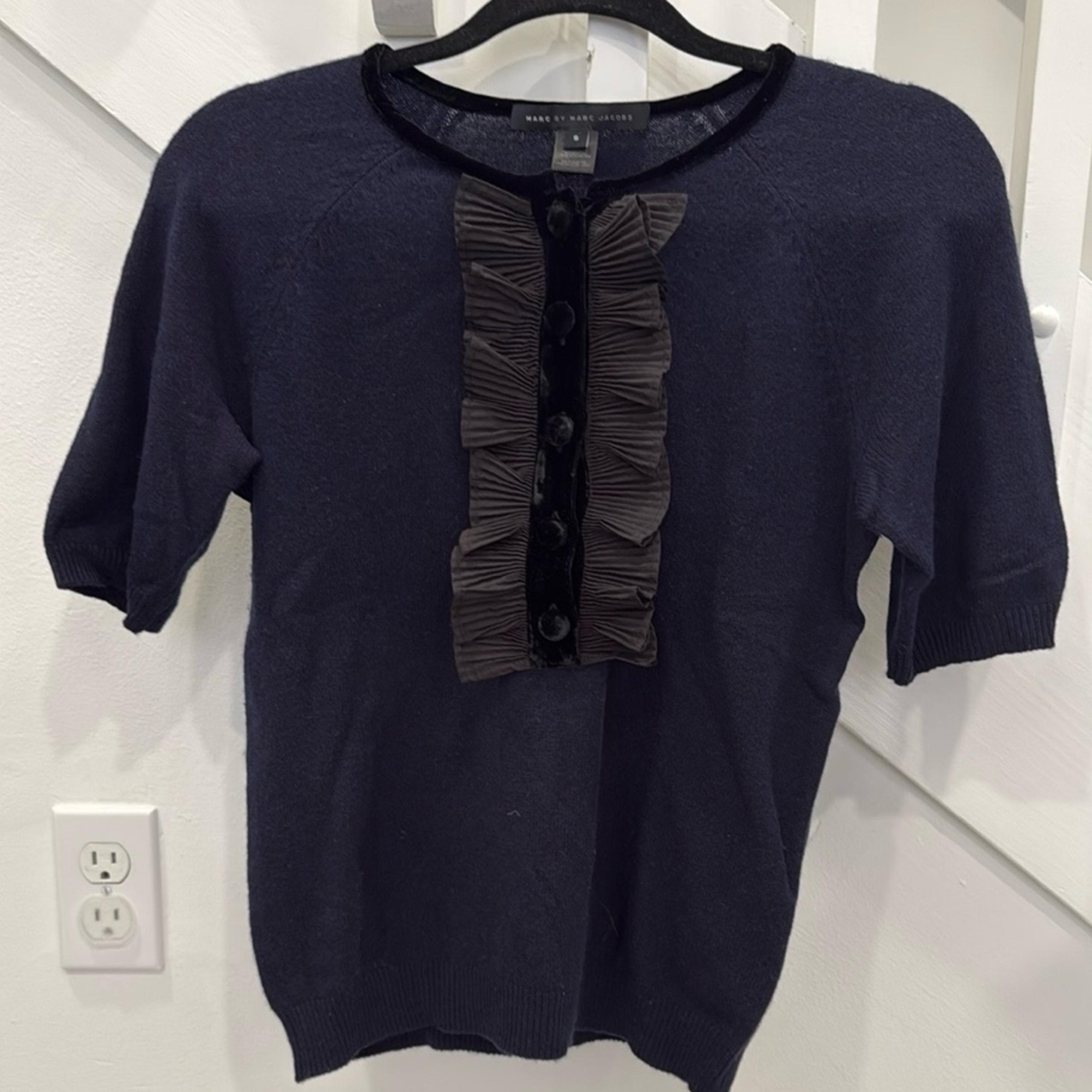 Marc by Marc Jacobs Prairie Indigo Multi Ruffle Cashmere Short Sleeve Sweater