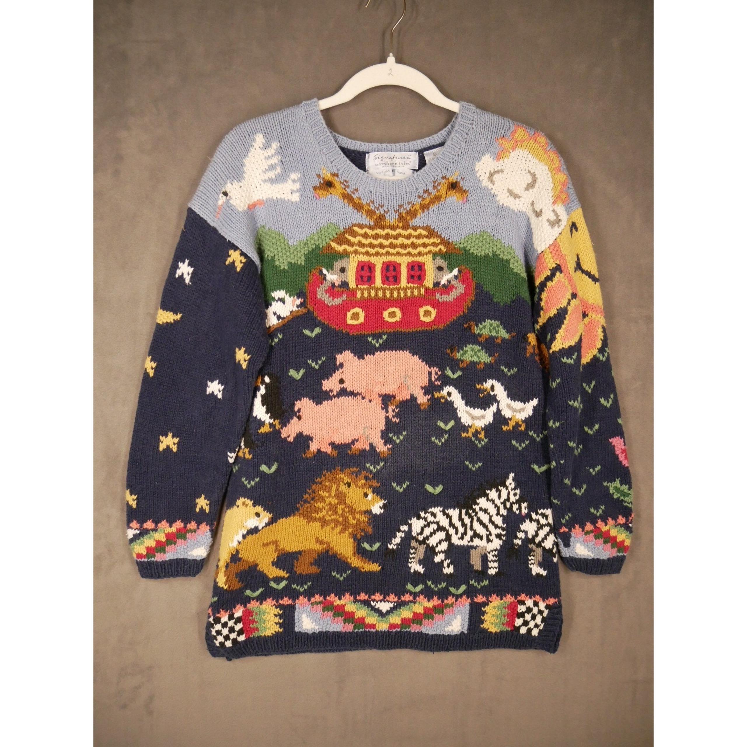 Signatures Northern Isles Hand Knit Noah's Ark Womens Size Medium Sweater