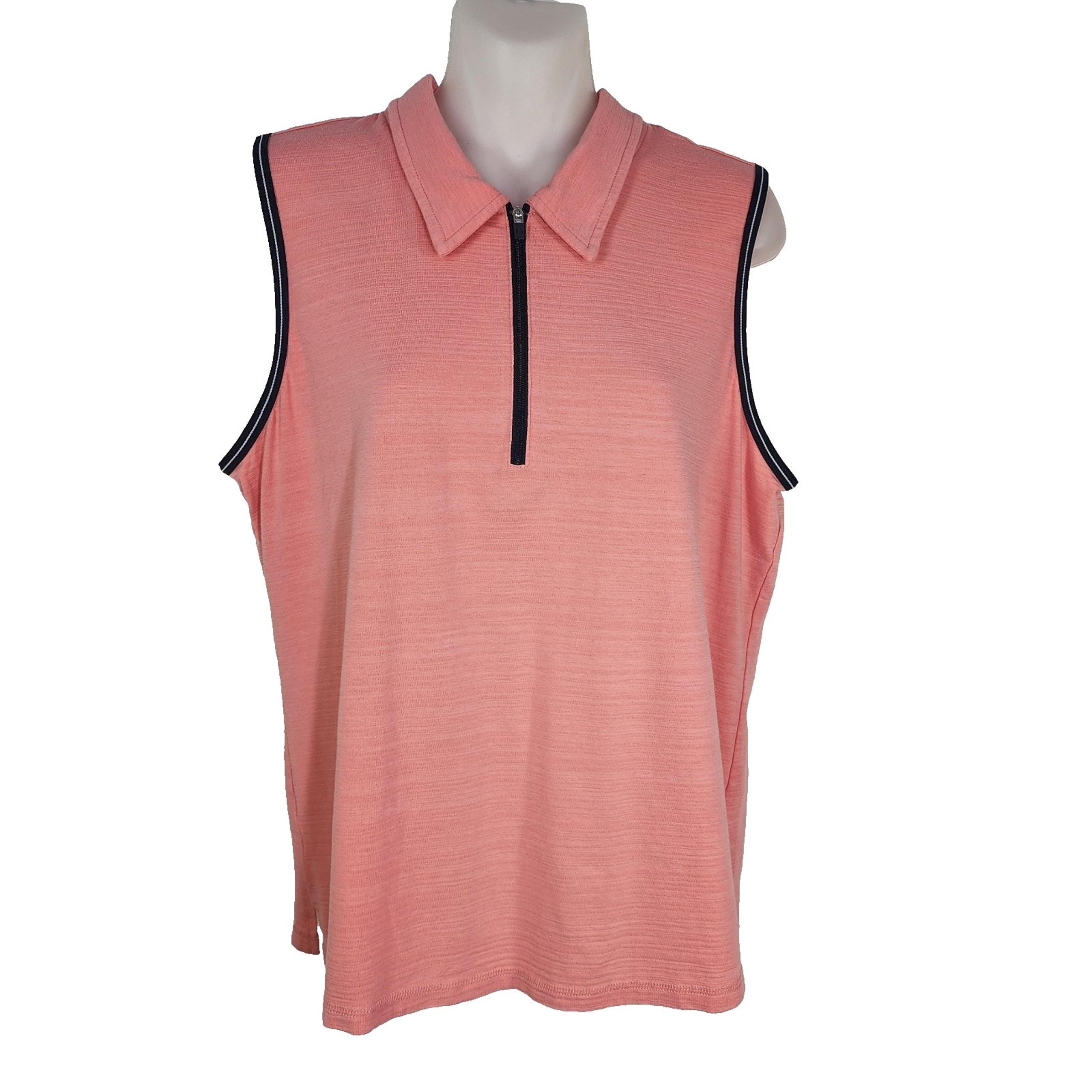 T by Talbots Womens Sleeveless Half Zip Polo Tank Shirt Petite Large Pink Preppy