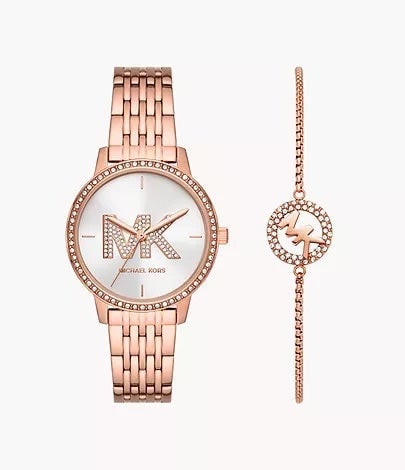 Michael Kors Ladies Melissa Watch and Bracelet Gift Set Rose-Gold MK1052SET