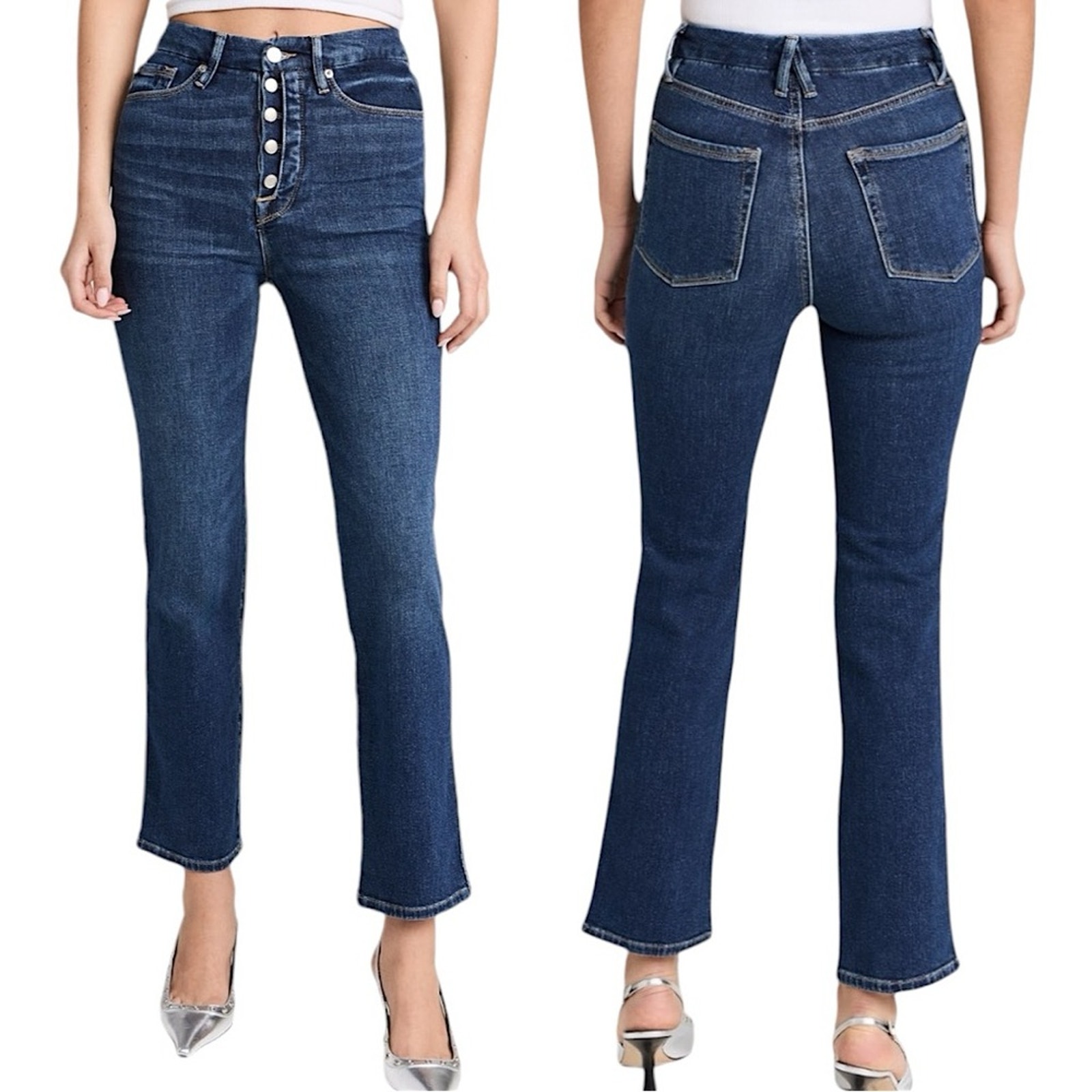 NWT Good American Good Curve Exposed Button High Rise Straight Jean Sz 6/28 145