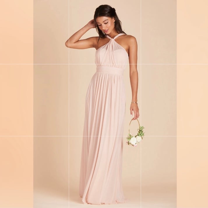 Birdy Grey Kiko Pale Blush PinkEvening Gown Halter Bridesmaid Maxi Chiffon Dress