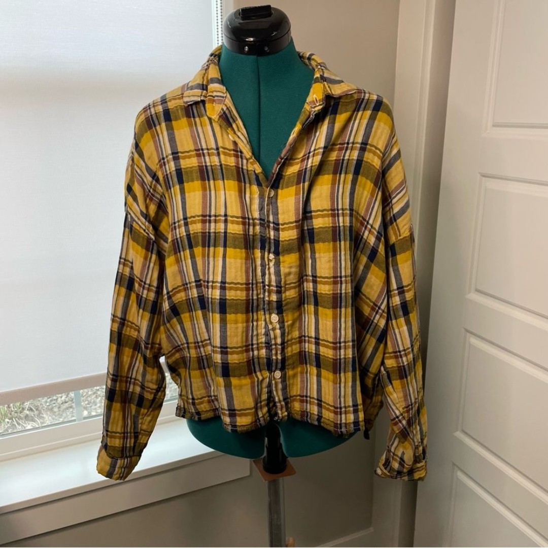 CP Shades Yellow Plaid 100% Cotton Long Sleeve Button Up