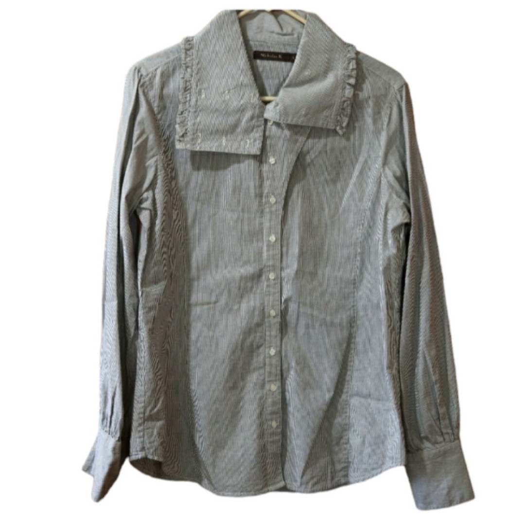 Nicholas K Vintage Striped Button Down Blouse Exaggerated Collar Shirt Top Large