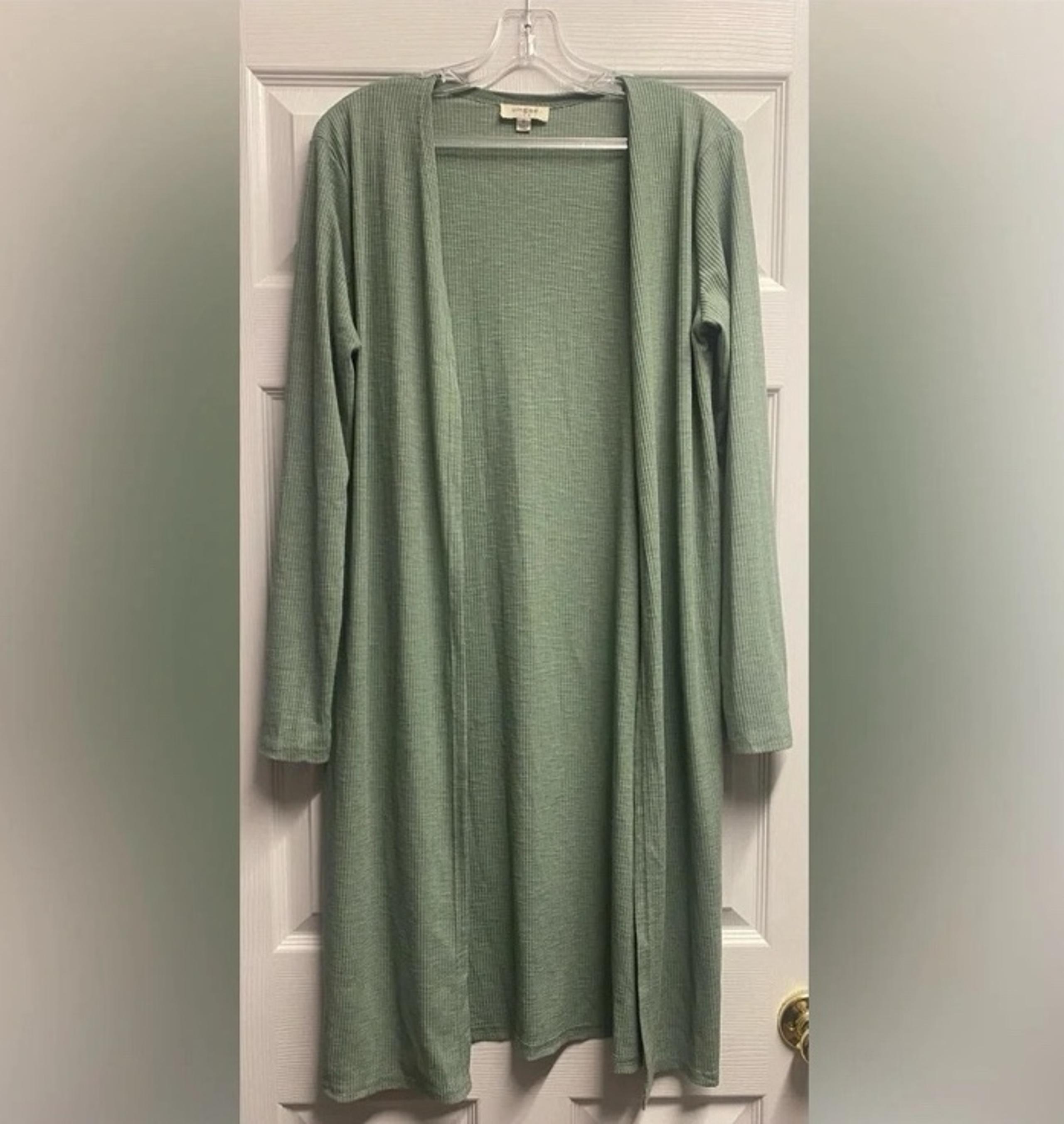 Umgee Boutique 100% Cotton Long Lightweight Ribbed Olive Cardigan Size Small