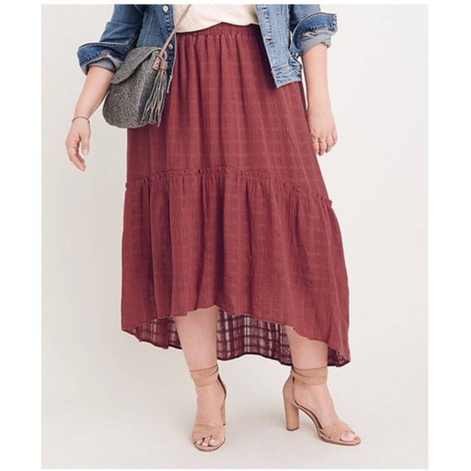 RYLLACE Tiered Hi Low Cotton Maxi Skirt 1X